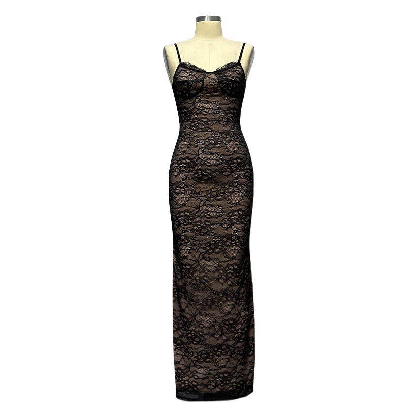 Ropa de mujer de estilo europeo y americano transfronterizo 2023 nuevo vestido de liga de encaje vestido de moda vestido largo vestido sexy Delgado mujeres image 1