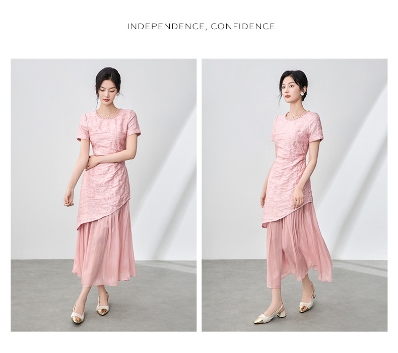 Váy maxi nữ cổ tròn đính cườm họa tiết bướm jacquard phong cách Trung Quốc — Màu đen chi tiết 8