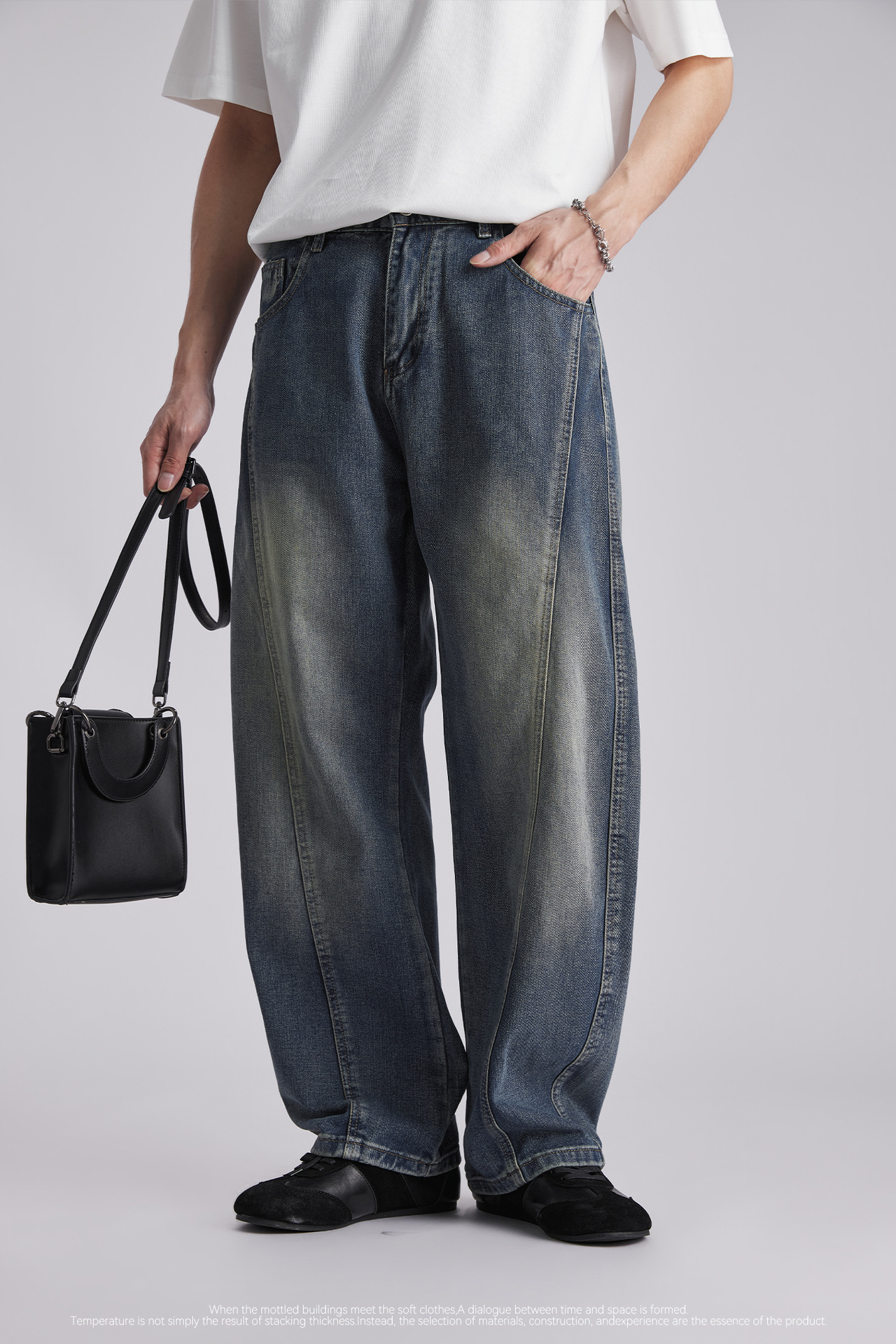 Quần jean nam ống rộng phong cách Mỹ, vải denim mềm mại thoáng mát — đen chi tiết 8