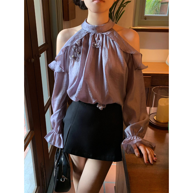 春季新款衬衣法式高级感提花刺绣圆领长袖衬衫女宽松洋气休闲上衣|undefined