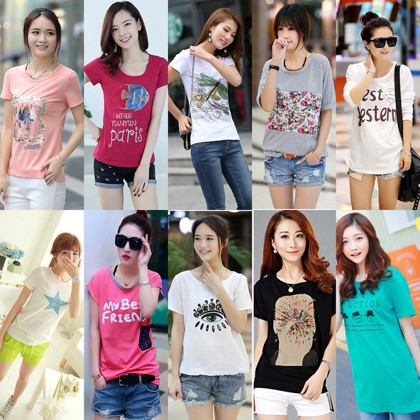 2 Yuan Women's Clothing Wholesale from Street Vendors, New Summer Short-Sleeve T-Shirts, Women's Base Shirts, Cheap Clothes Sold by the Pound