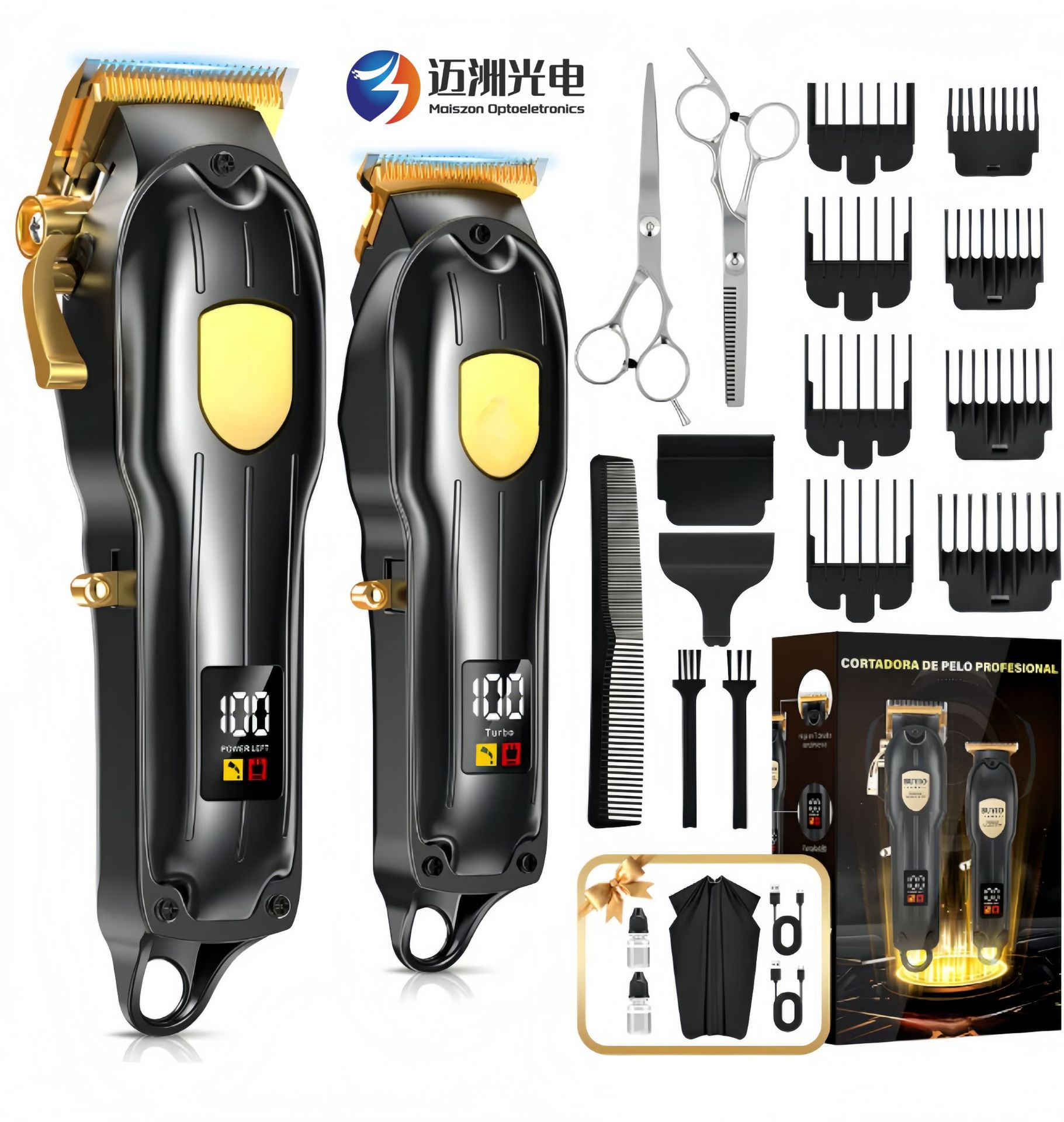 Cortadora de pelo eléctrica profesional, recortadora eléctrica para uso doméstico y en salones, cuchilla de aleación de titanio de alta potencia, pantalla digital, 3 horas de duración de la batería