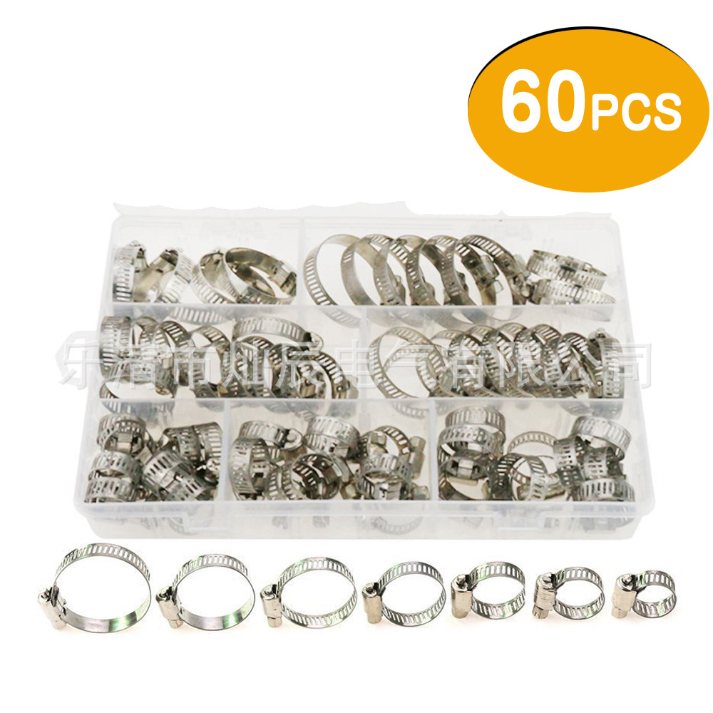 Abrazadera de manguera americana de acero inoxidable 60 piezas en caja abrazadera de combinación abrazadera de aro conjunto de suministro transfronterizo