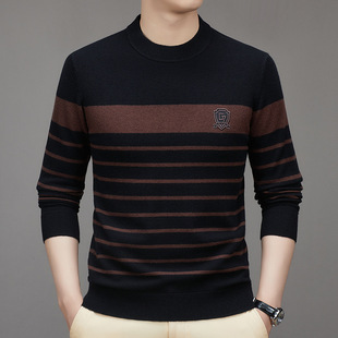 Young and middle-aged fashionable western style all-match round neck pullover warm sweater 2023 autumn and winter New Korean style knitted sweater