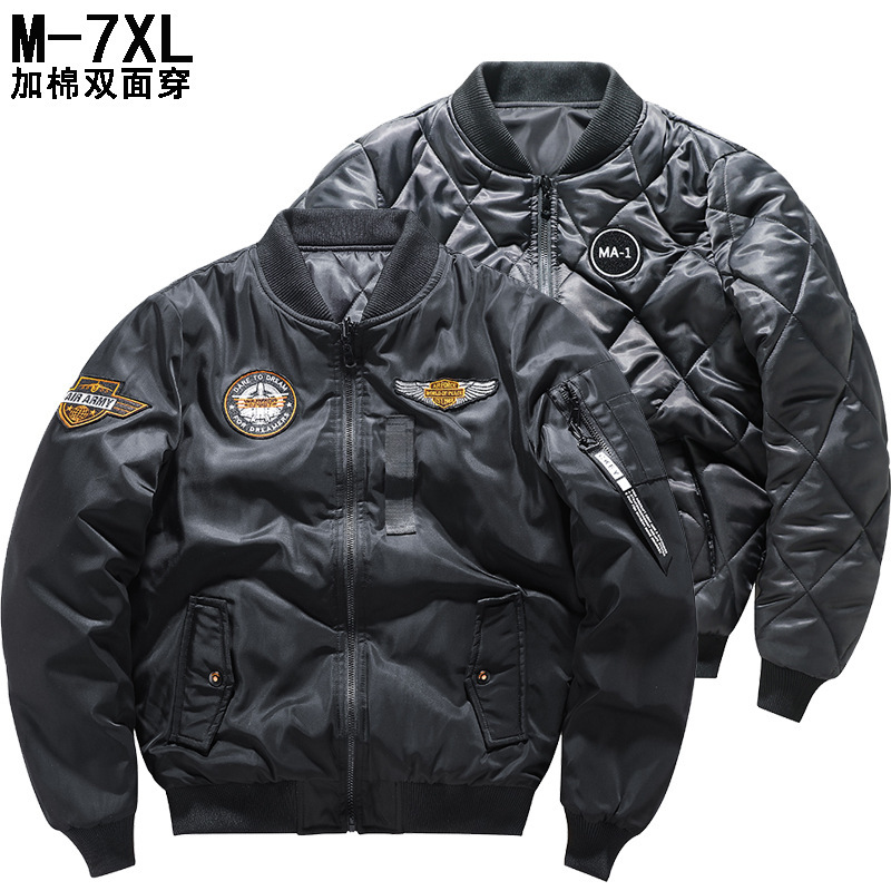 Men's Plus Size Cotton-Padded Jacket U.S. Air Force Aviator Jacket MA1 Autumn and Winter Baseball Suit Trendy Double-Sided Thickened Down Cotton-Padded Jacket