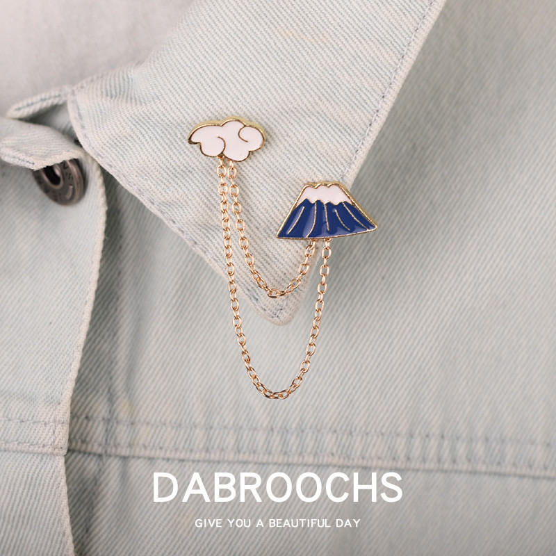 かわいい日系ins潮個性カップルブローチ漫画富士山雲金属バッジ服バッグピン