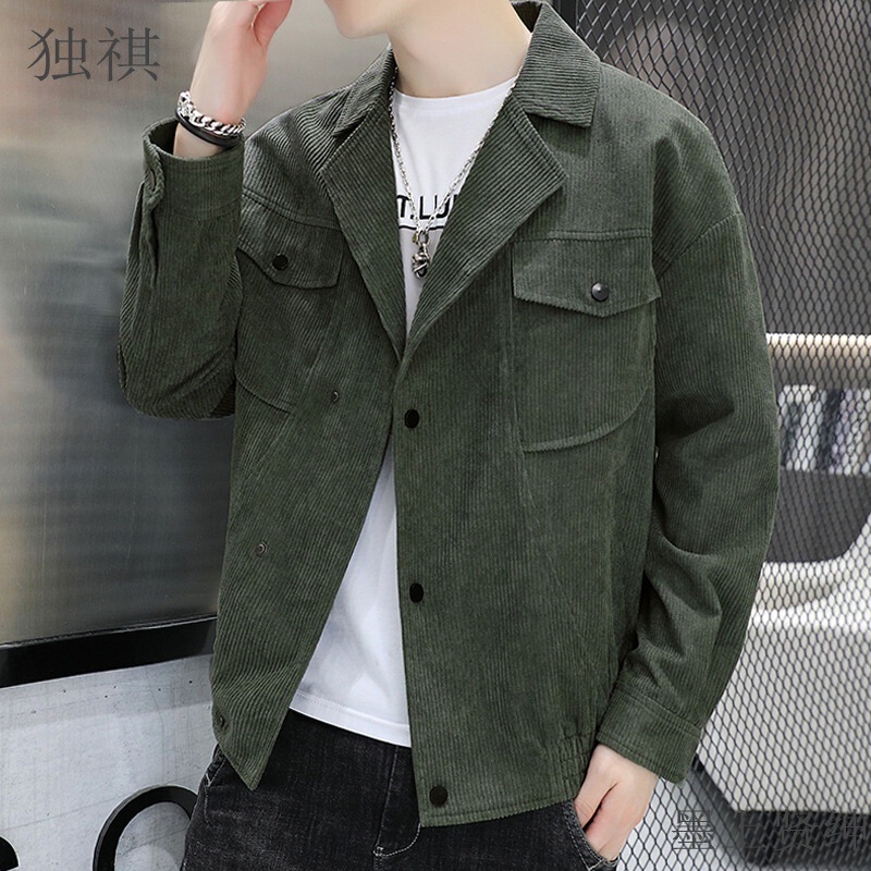 Jacket Coat Men's 2023 Spring and Autumn New Corduroy Dress Collar Autumn Clothes Youth Lassel Jacket