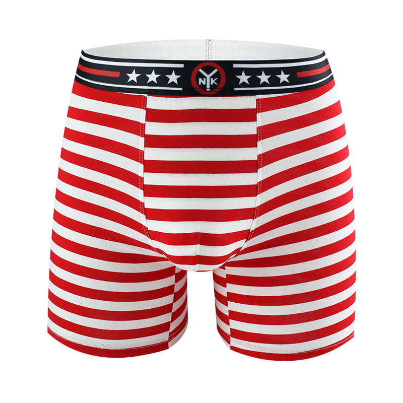 Men's cotton underwear lengthened boxer stripe low waist comfortable Youth 5 points track and field running wear-resistant leg