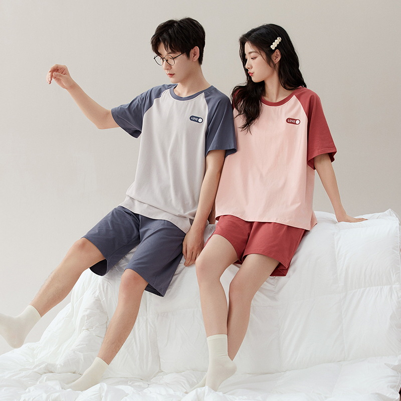 [Antibacteriano] Pijamas de pareja, ropa de hogar de algodón de manga corta de verano para mujer, pantalones cortos delgados para hombre, sueltos y exteriores