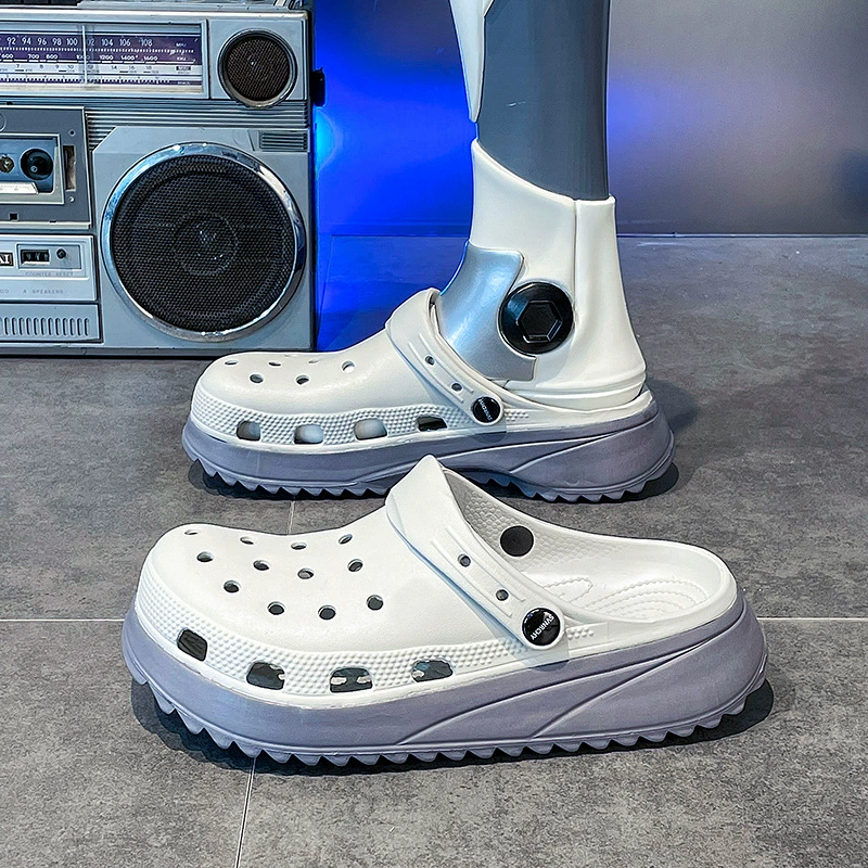 Мужские летние спортивные туфли Croc, нескользящие полутапочки двойного назначения с носком, мужские уличные пляжные сандалии