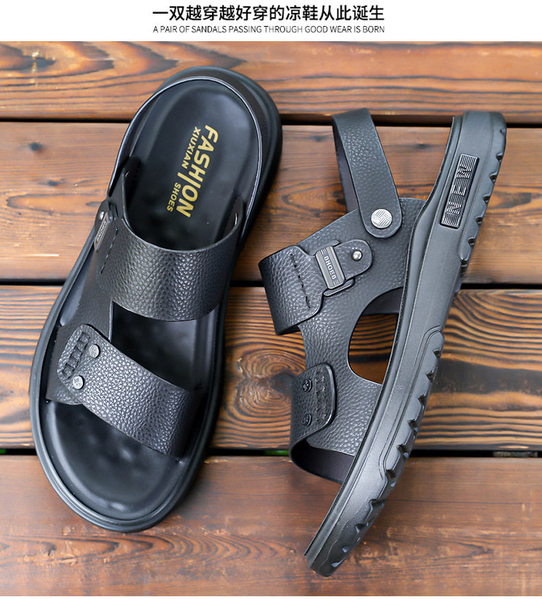 Dép sandal nam da bò lớp đầu hở ngón thoáng khí chống trượt đi biển và dạo phố — C6253 Màu nâu, C6253 Màu đen chi tiết 22