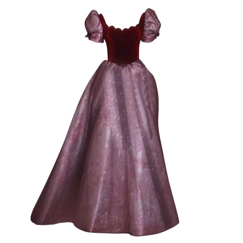 Manga de burbuja princesa novia tostada vestido Examen de arte vocal música anfitrión coro compromiso vestido de novia vestido de noche