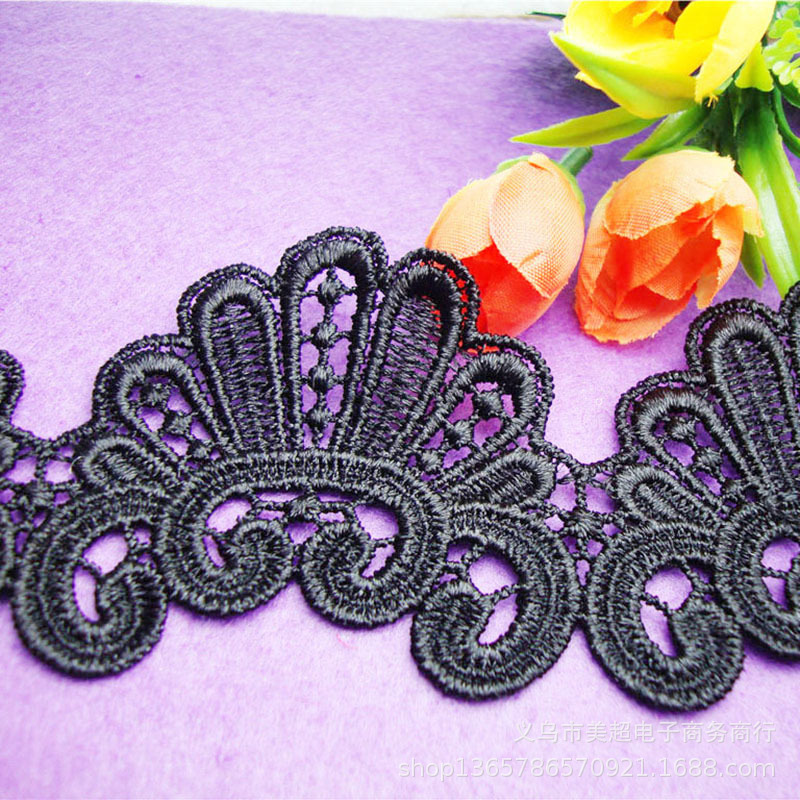 6.5cm刺绣黑色涤纶花边蕾丝镂空 民族风哥特风服饰辅料手工家纺