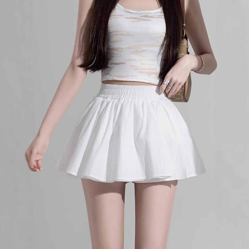 Sweet and Spicy Pure Desire White Fluffy Cake Skirt for Women Summer High Waist Skirt Petite Anti-Exposure A-Line Skirt
