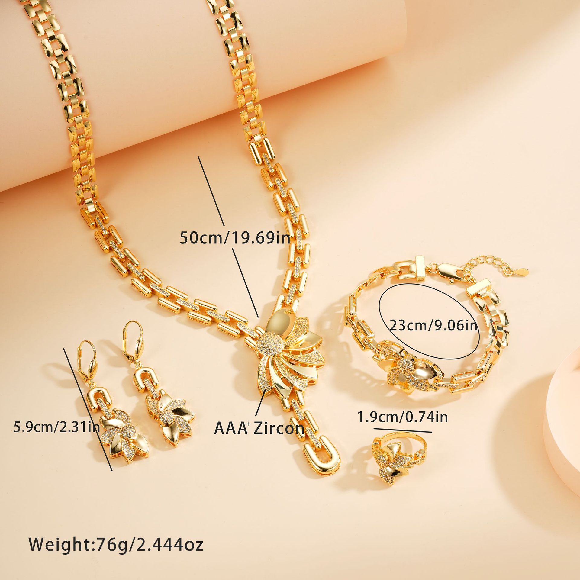 Diseño de moda de alta gama cadena de relojes pendientes anillo pulsera cadena de clavícula joyería conjunto Amazon joyería de comercio electrónico