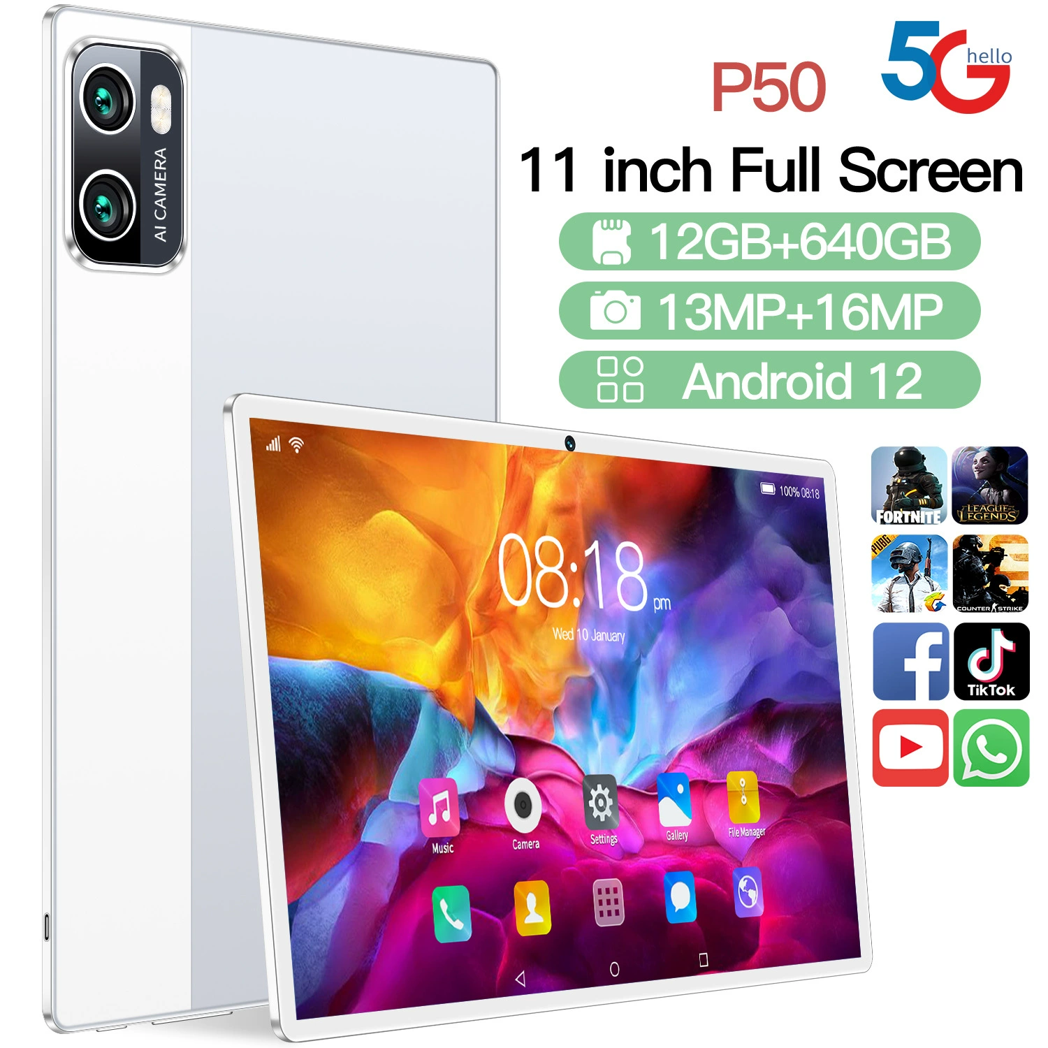 Планшет (P50) Android 10,1″, Google English версия, съёмный межрегиональный SIM‑слот, модель 2024