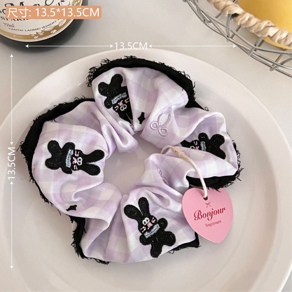 Frase bordada arco dulce anillo de cabello intestino de alta sensibilidad de la niña encaje cuerda de cabello suave adornos para el cabello