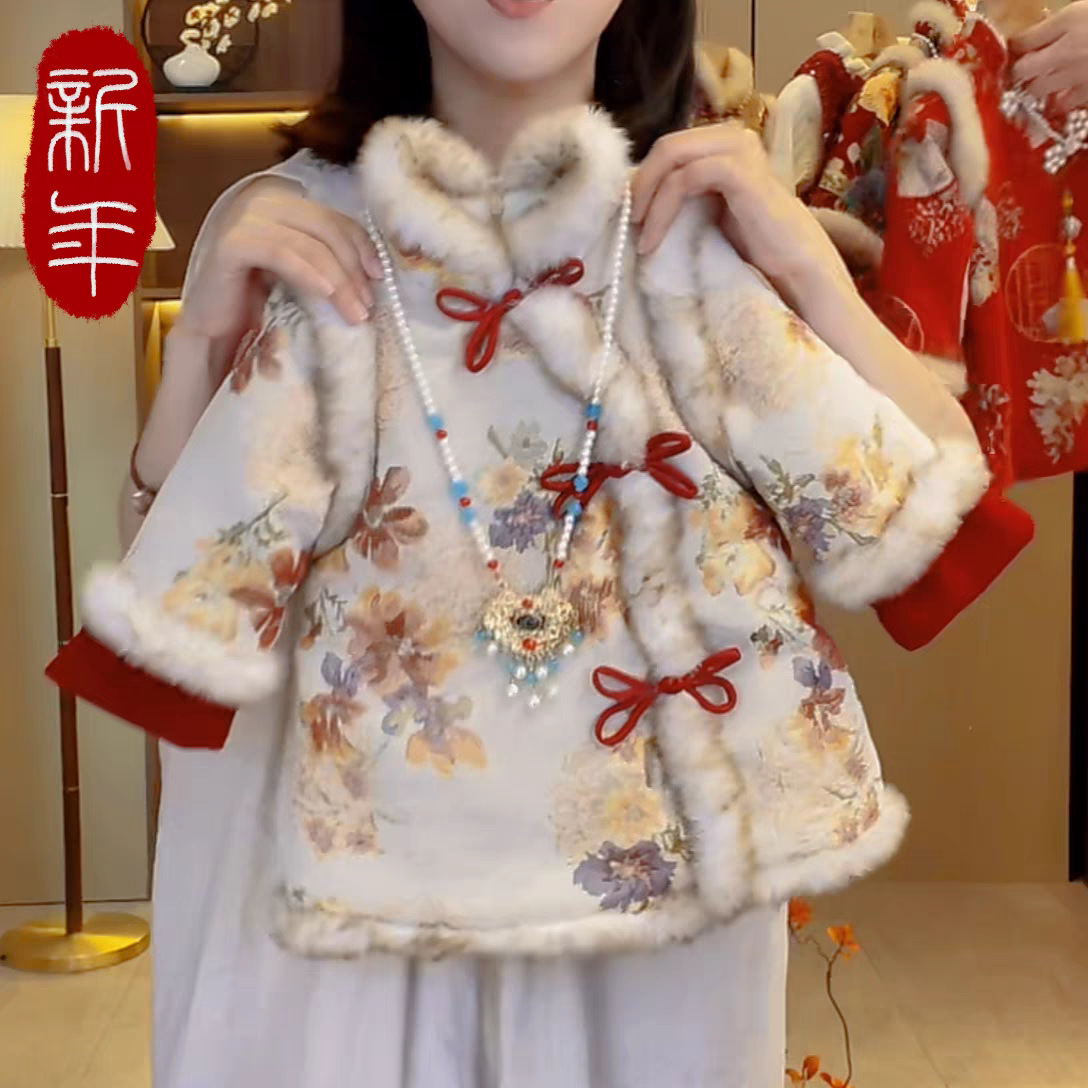 Vestido de niñas niñas invierno algodón intercalado vestido de Año Nuevo Niño chino Nieve Neel Jacquard vestido de princesa