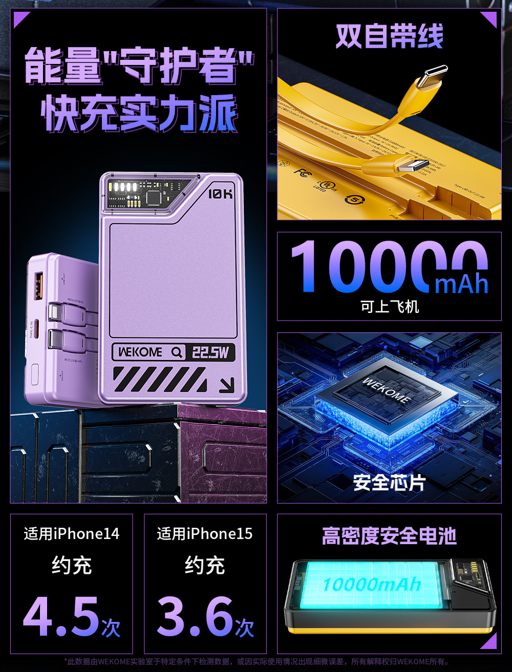 WEKOME磁吸15W快充10000毫安充电宝magsafe透明朋克自带线充电宝详情12