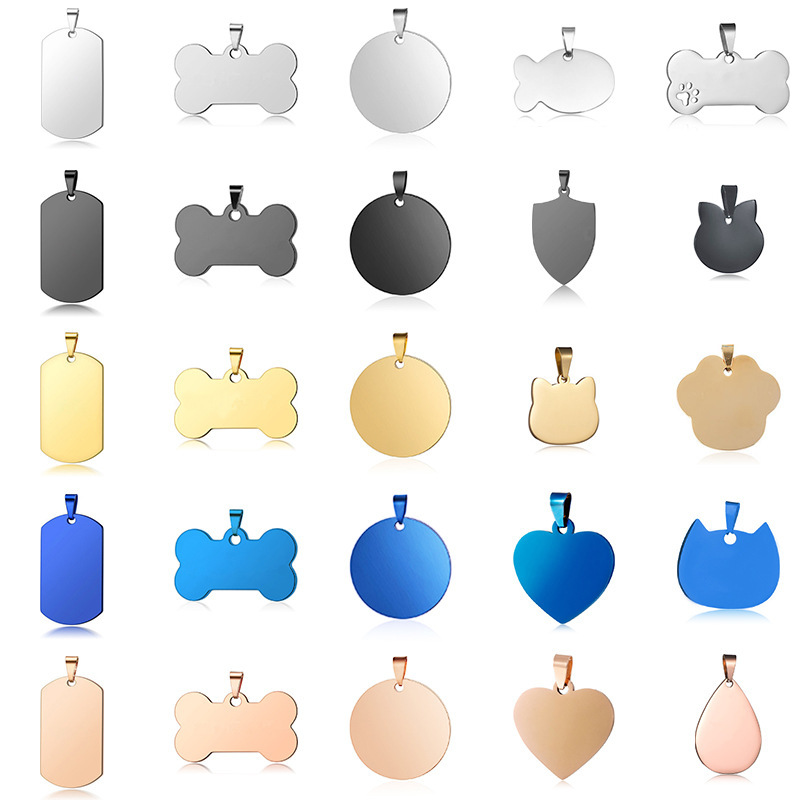 Stainless steel dog tag titanium steel blank laser round tag love cat size identity metal tag