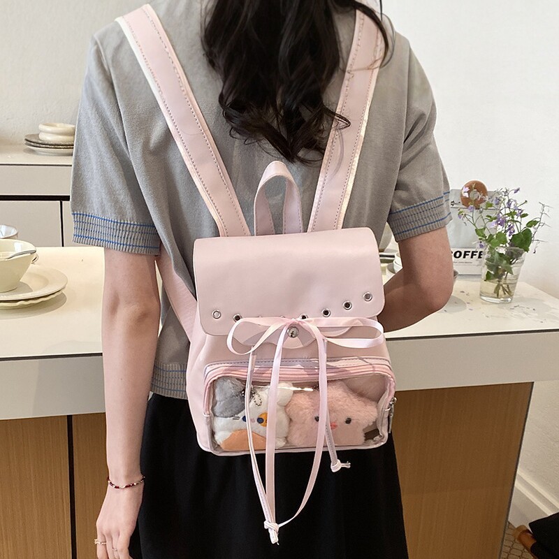2026 nuevo nicho coreano chica corazón mochila de hombro mujer transparente bolsa delantera arco diaria mochila de viaje universal image 4