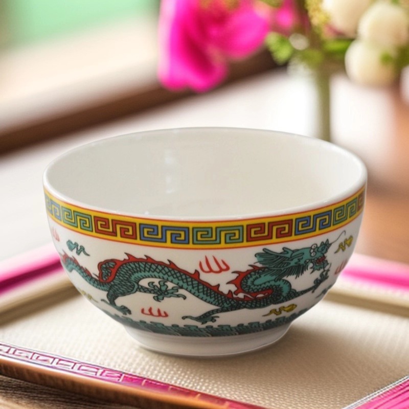 식기 4.5inch 티베트 도자기 그릇 250ml 특별 차 그릇 녹색 더블 드래곤 민족 스타일 접시 밥 그릇 가정용