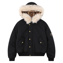 广州衣品座山雕冬季连帽毛领加厚棉服男潮牌飞行员短式工装派克服