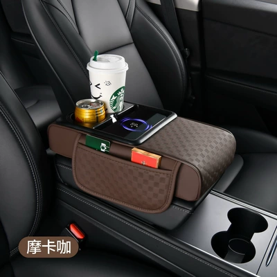 with Integrated Wireless Fast Charging — Armrest box pad - rechargeable-mocha-coffee-three-dimensional-flower