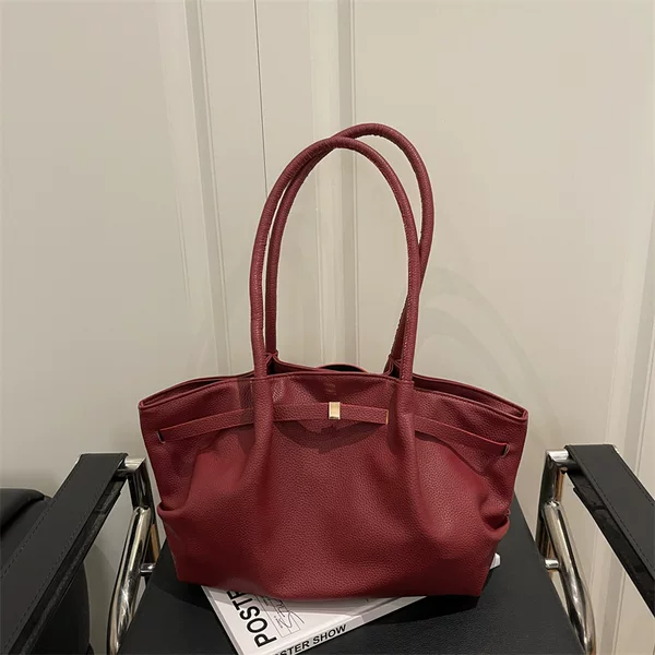 2025 Winter New Solid Color Fashionable Tote Bag Large Capacity Niche Stylish Pleated Shoulder Underarm Bag