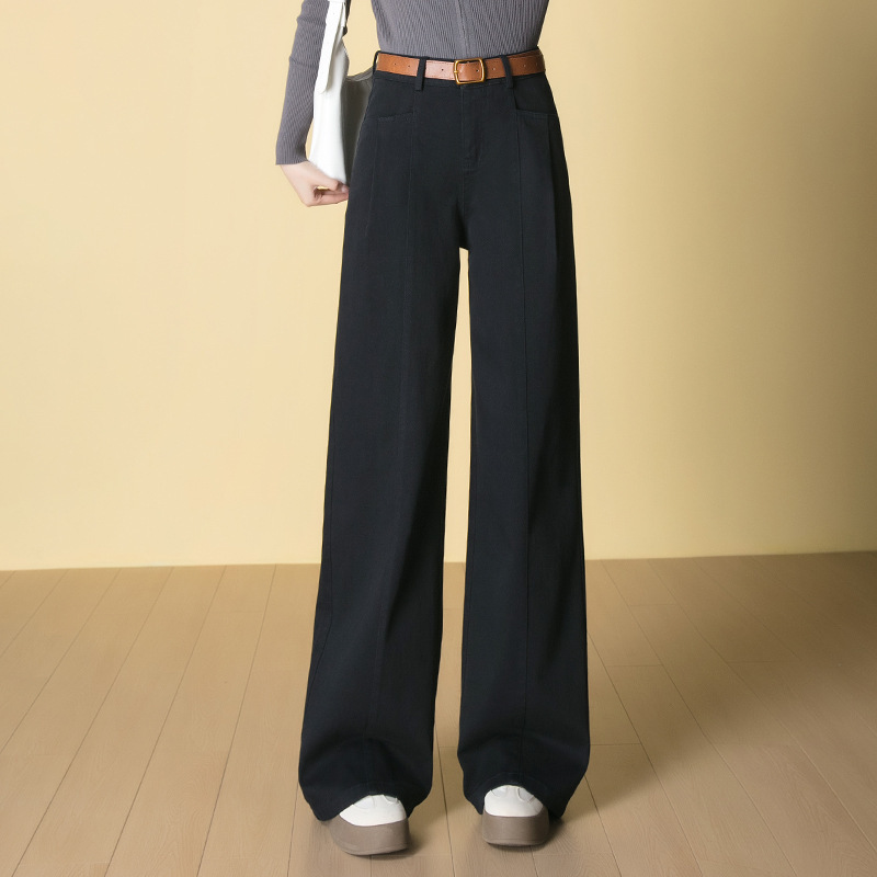 莫迪灰阔腿牛仔裤女2025年秋季新款窄版高腰天丝棉加长拖地长裤子|undefined