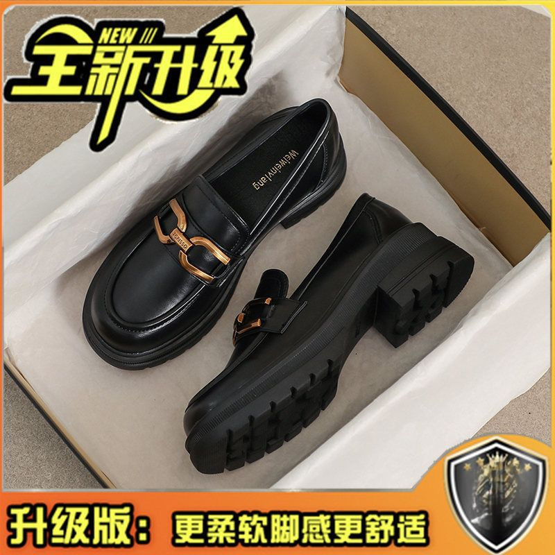 厚底乐福鞋女2025春秋新款一脚蹬复古英伦风小皮鞋软底中跟单鞋女|undefined