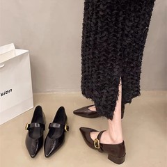 フレンチイブニングスタイルの女性用厚底ハイヒール、2025年春夏新作、スカート付き、ポインテッドトゥの小さな革靴、メリージェーンシューズ