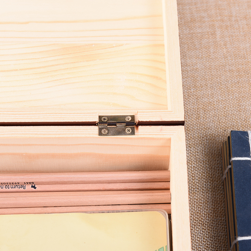 ZQ木盒子复古带锁证件储物盒桌面收纳盒杂物家用密码小木箱木质