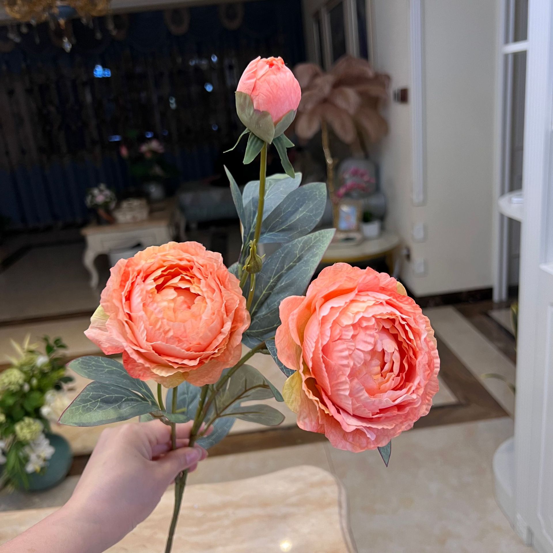Anul Nou Simulare pictură în ulei bujor retro bujor decorare acasă flori de simulare flori artificiale ornamente florale_voghion.com