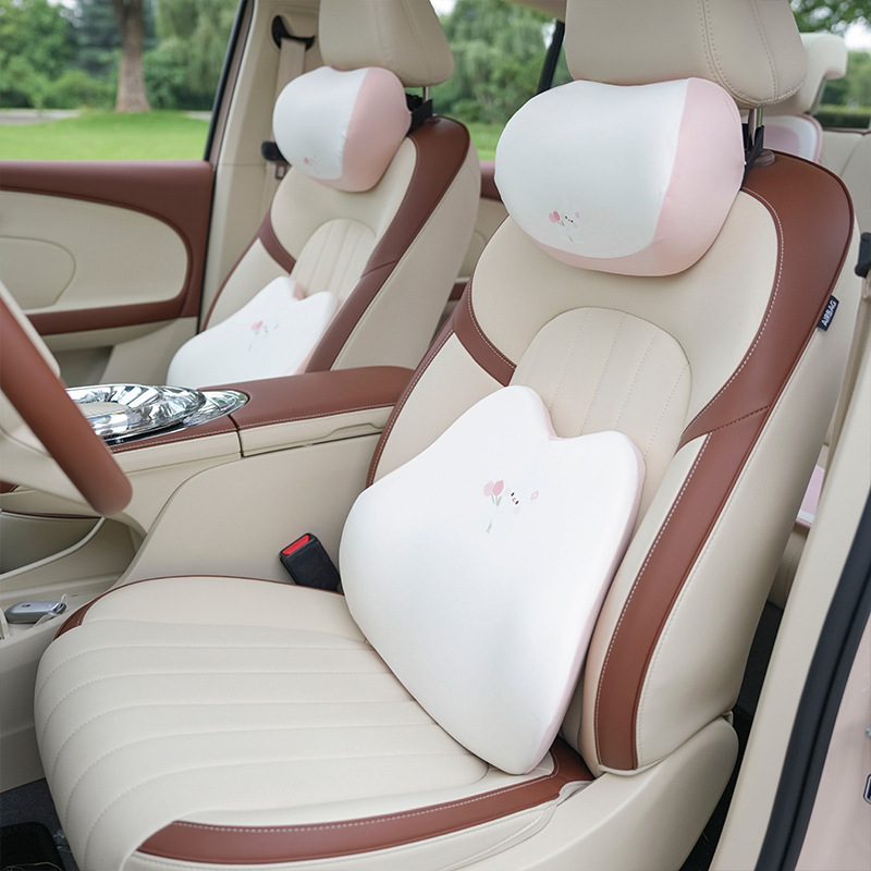 Memory Foam Car Headrest Neck Pillow Tulip Small Rabbit Comfortable Car Cushion Cute Car Interior Decorations