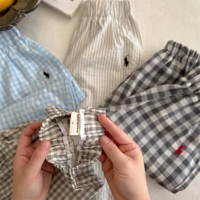 Japanese thin breathable cool mosquito repellent, summer children's trousers, cotton and linen, simple and elegant design