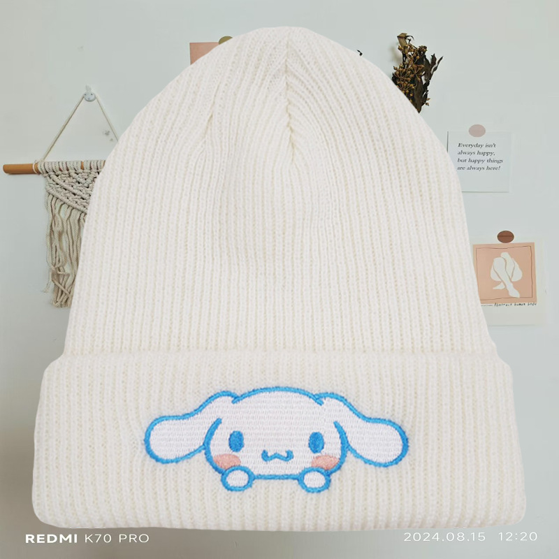 クロスボーダー万能プルオーバー猫暖かい帽子かわいいオリ三刺繍ニット帽シナモンドッグウール帽子クミロ|undefined