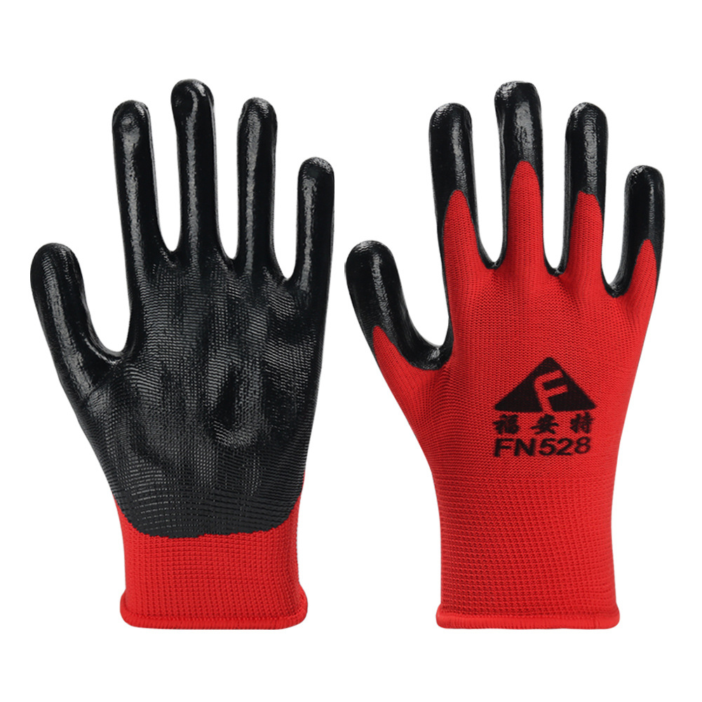 Guantes de nitrilo de 13 agujas con látex grueso resistente al desgaste para el sitio de construcción confortable transpiración guante de protección laboral azul blanco