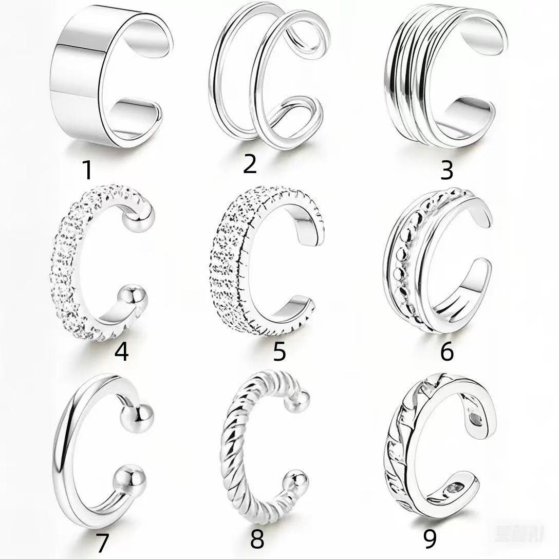 Clip para la oreja sin perforar de 9 piezas de venta caliente de Amazon Clip para la oreja sin perforar tipo aro redondo plateado Clip para la oreja ajustable