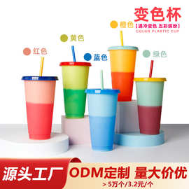现货变色吸管杯 本体图案变色pp感温塑料杯 冷热变色吸管水杯厂家