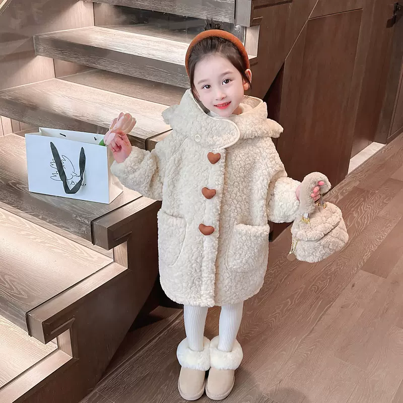 女童外套羊羔绒2025新款儿童上衣洋气呢大衣加绒加厚秋冬款毛毛衣