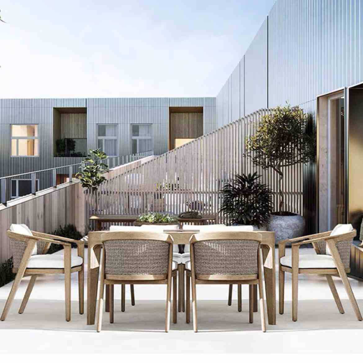 Mesas y sillas de teca de madera maciza nórdica Patio Villa Balcón Al aire libre Jardín al aire libre Hotel Silla de ratán de ocio de teca anticorrosiva