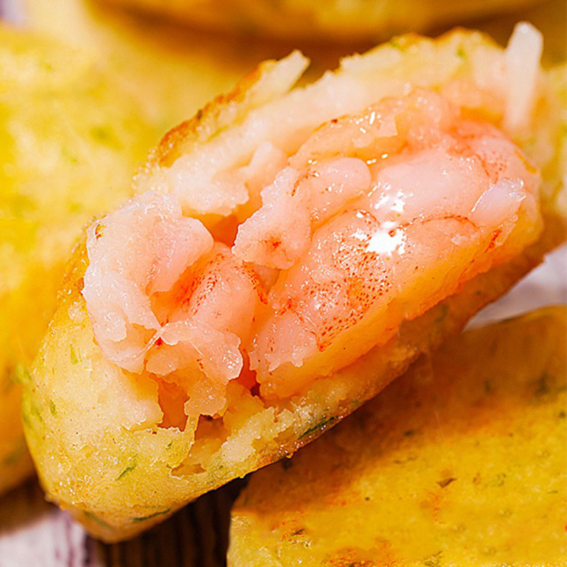 Squid fragrant shrimp pancake, seaweed shrimp pancake, fish cake breakfast, fried shrimp pancake, fresh shrimp pancake, seafood instant snack, semi-finished product