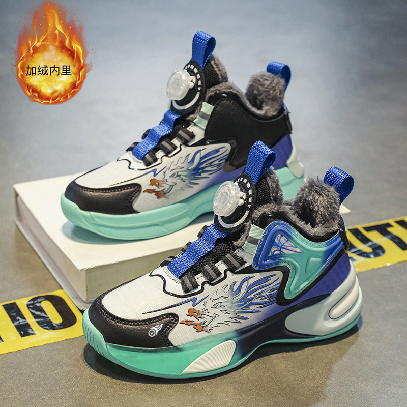 Zapatos de baloncesto para niños otoño y invierno nuevos zapatos de algodón para niños grandes antiderrapante impermeable zapatos de cuero