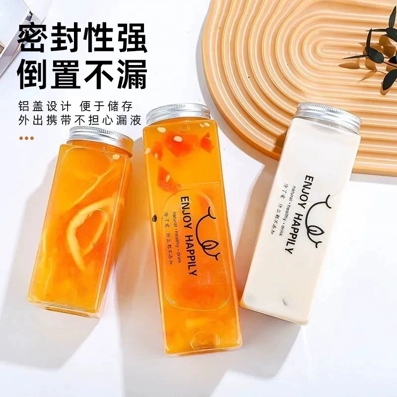 网红PET塑料饮料杯透明方形奶茶瓶子杨枝甘露瓶打包冷饮果汁杯|undefined