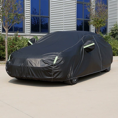 Car Cover, Four-Season Protective Sunshade, Car clothing - s-black-single-layer-oxford-cloth-green-short-reflective-strips