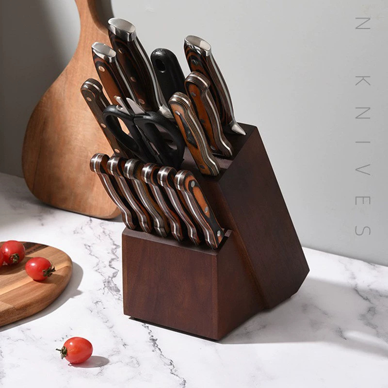 Cuchillo de cocina transfronterizo martillo forjado cuchillo de cocina cuchillo de madera cuchillo de cabeza de acero 15 piezas cuchillo de cocina cuchillo de corte de carne