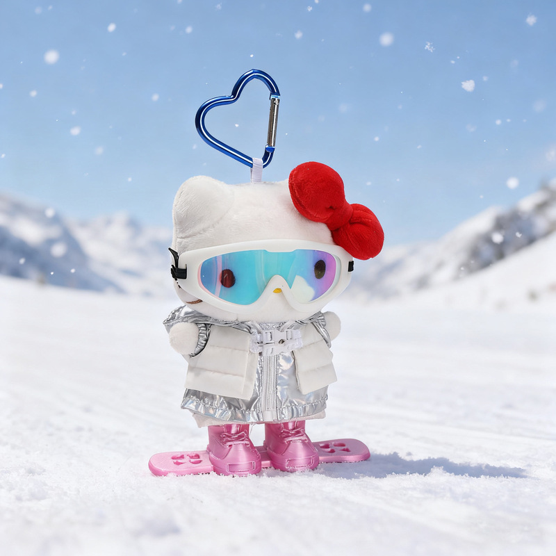 Suitable for Classic Blue Kt Cat Plush Doll Ski Sports Suit White Pants Headphones Goggles Ski Board
