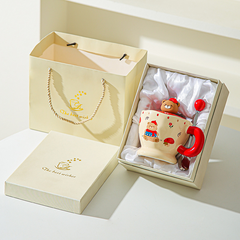 Creativo encantador cartón oso cerámico taza de oficina taza de café taza de agua taza de desayuno pareja taza