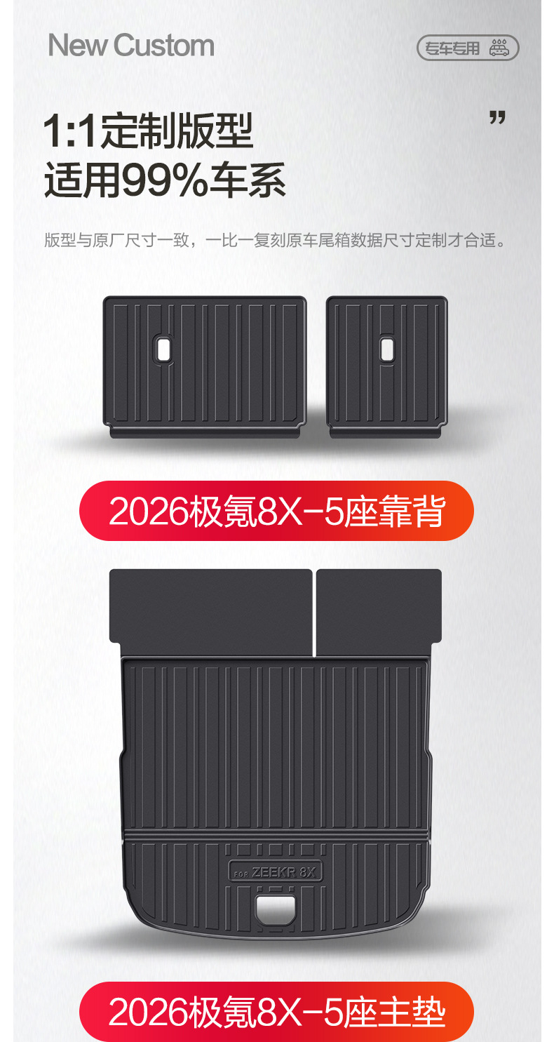 Suitable for Zeekr 8X trunk mat, car interior decoration accessories, interior modification parts, car rear trunk mat